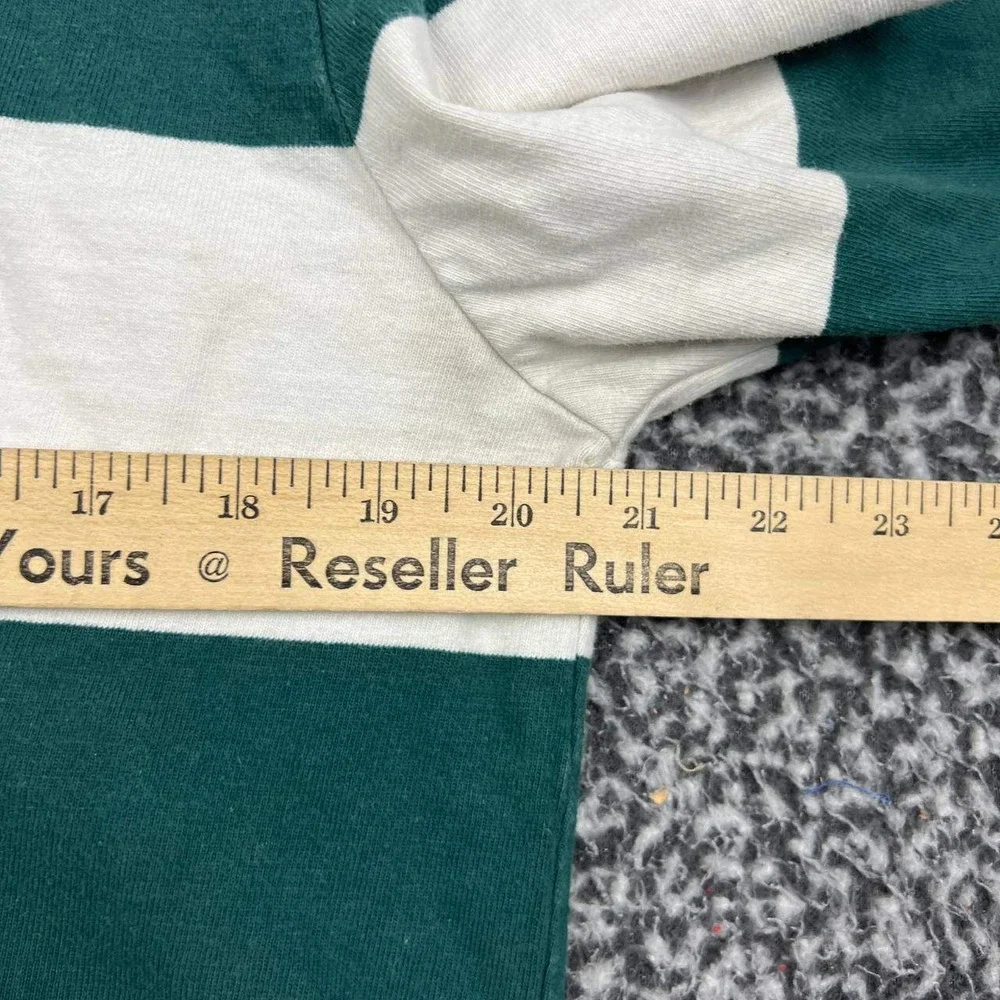 American Eagle Rugby Polo Shirt Men Medium Green Striped Long Sleeve Cotton M